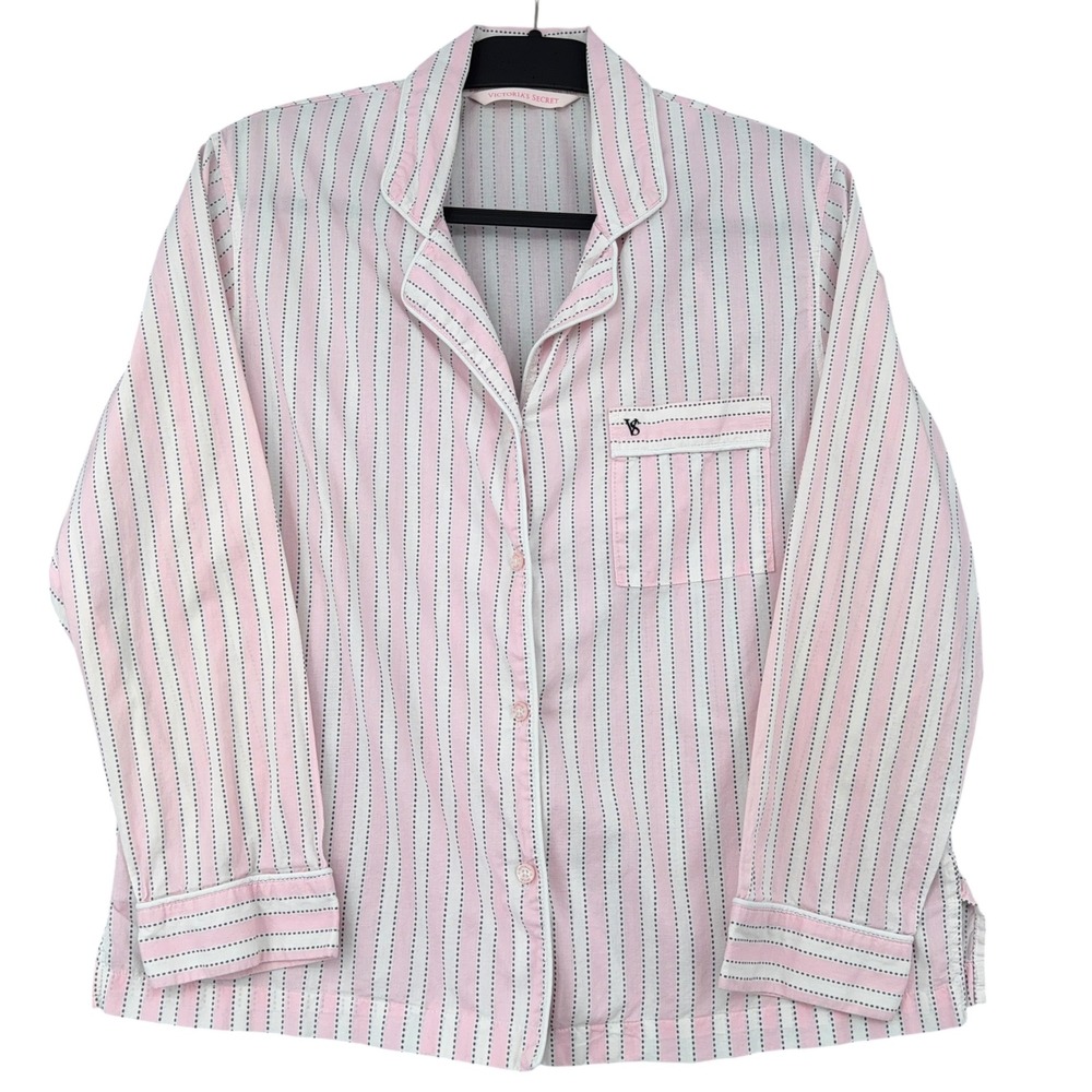 Victorias Secret Pink White Striped Button Down Pajama Top Small PJ Shirt‎